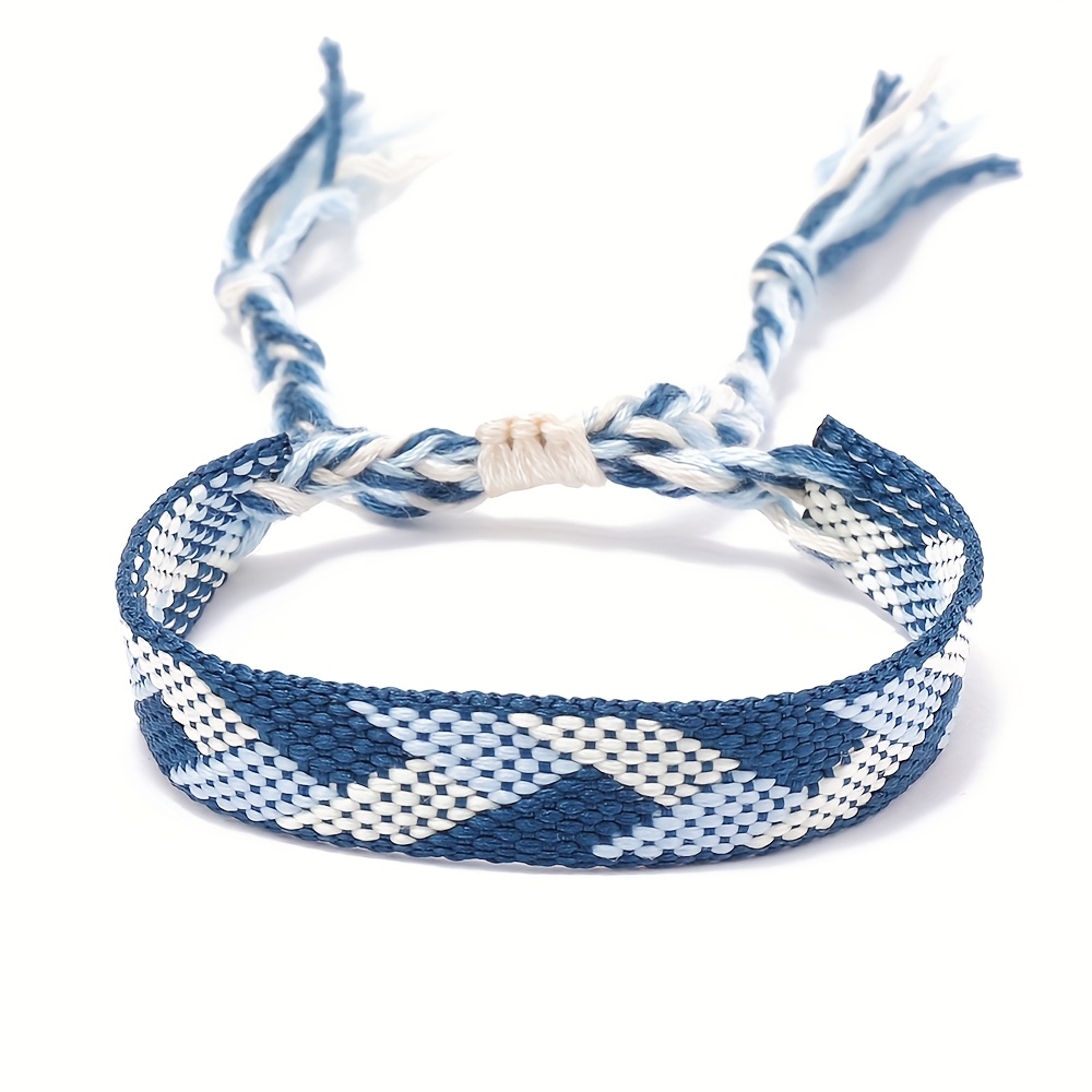 Colorful Rhombus Braided Bracelet with Elastic Closure Unisex Jewelry